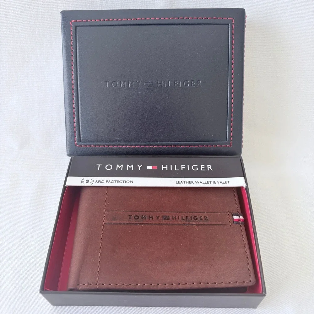 Tommy Hilfiger Bifold Wallet NS Brown Leather RFID Protection Boxed
